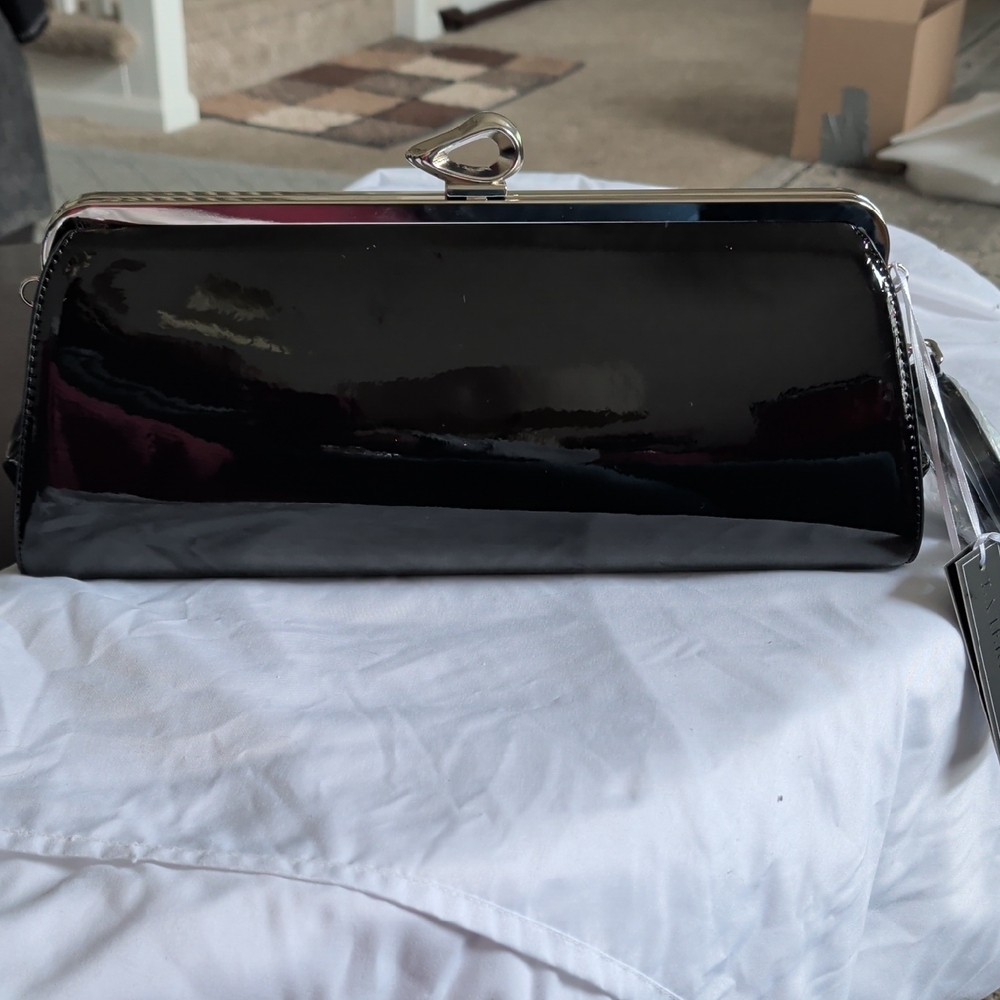 Patent Black Clutch with Silver Frame